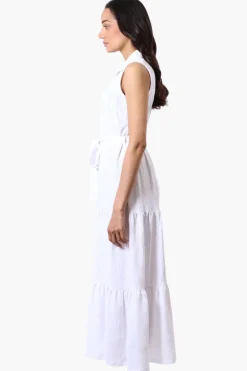 Stylexchange Belted Tiered Front Button Maxi Dress - White