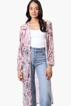 Stylexchange Floral Long Sleeve Sheer Duster Cardigan - Pink