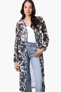 Stylexchange Floral Long Sleeve Sheer Duster Cardigan - White