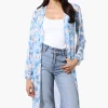 Stylexchange Floral Long Sleeve Sheer Duster Cardigan - Blue