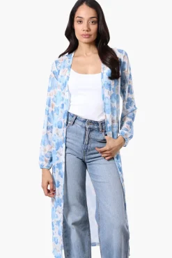 Stylexchange Floral Long Sleeve Sheer Duster Cardigan - Blue
