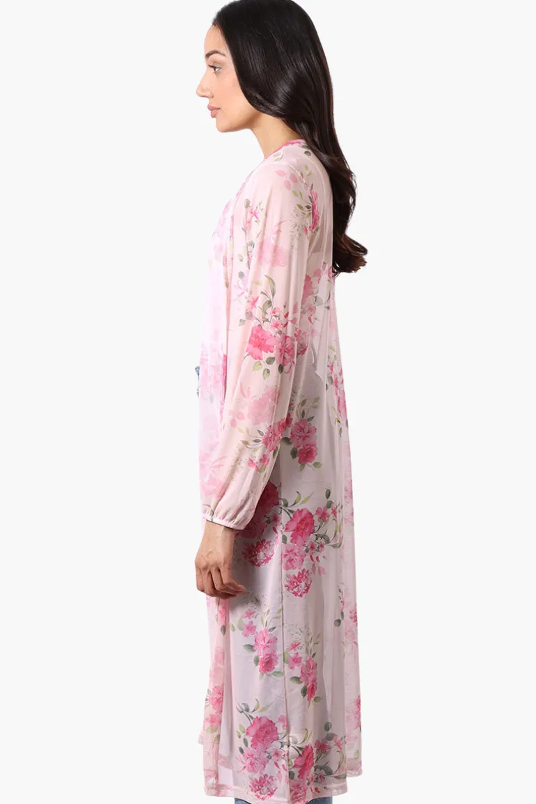 Stylexchange Floral Long Sleeve Sheer Duster Cardigan - Pink
