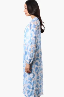 Stylexchange Floral Long Sleeve Sheer Duster Cardigan - Blue