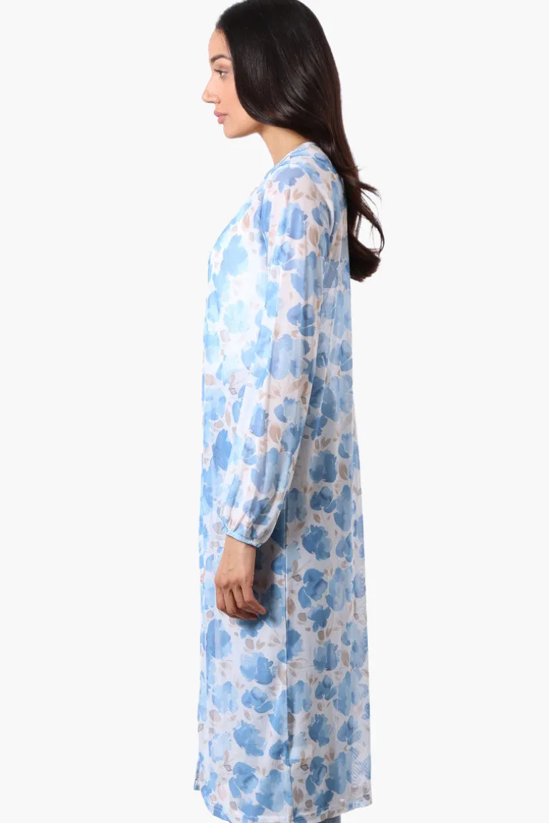 Stylexchange Floral Long Sleeve Sheer Duster Cardigan - Blue