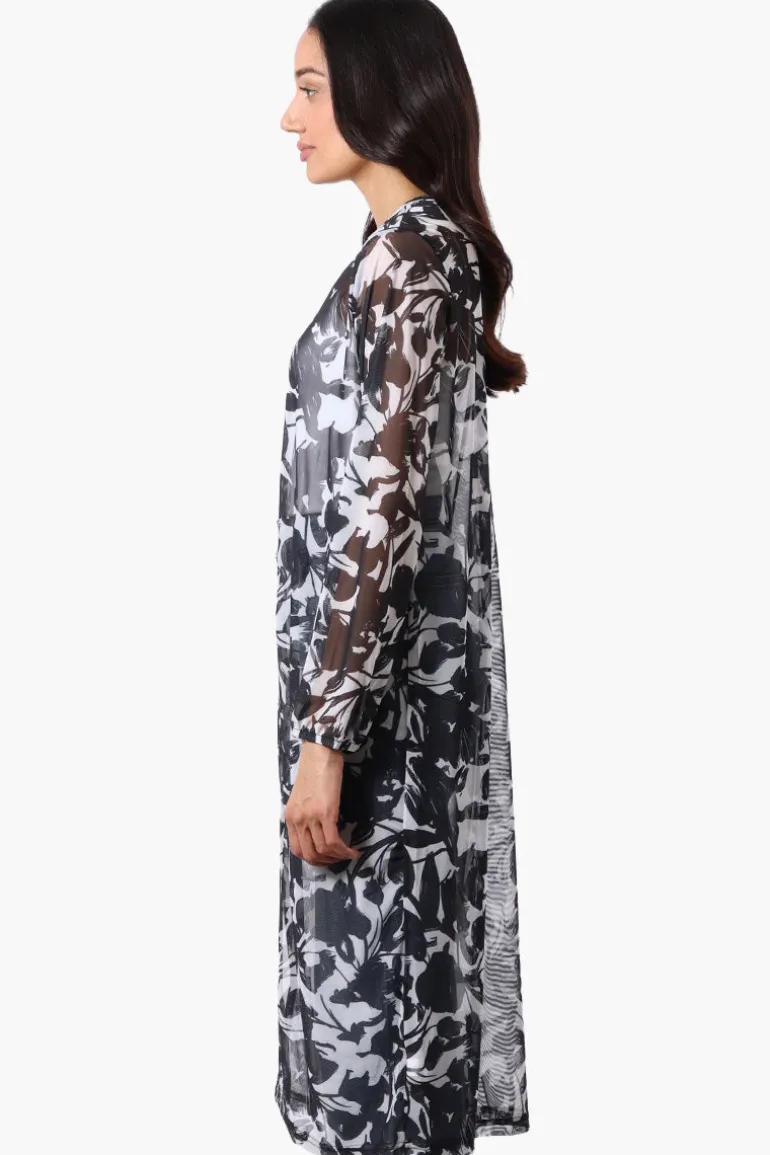 Stylexchange Floral Long Sleeve Sheer Duster Cardigan - White