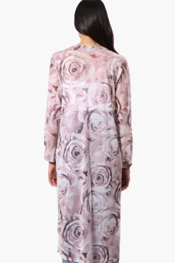 Stylexchange Floral Long Sleeve Sheer Duster Cardigan - Pink