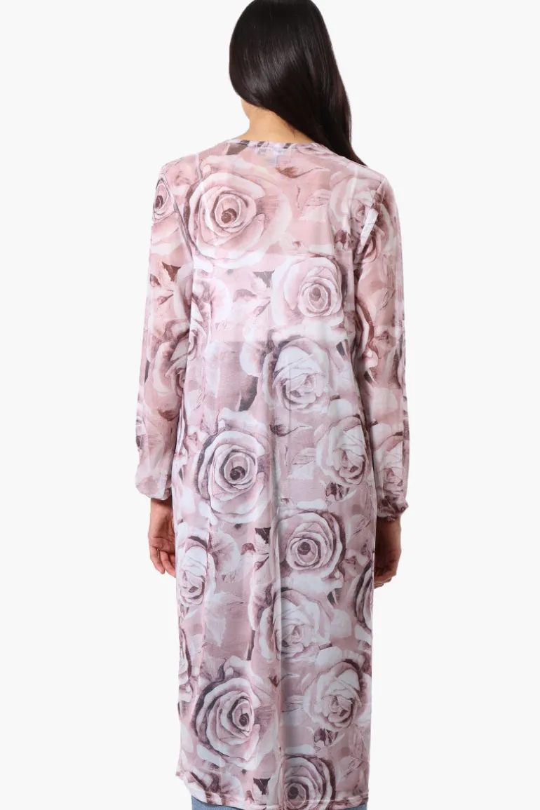 Stylexchange Floral Long Sleeve Sheer Duster Cardigan - Pink