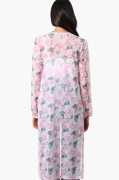 Stylexchange Floral Long Sleeve Sheer Duster Cardigan - Pink