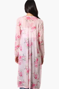 Stylexchange Floral Long Sleeve Sheer Duster Cardigan - Pink