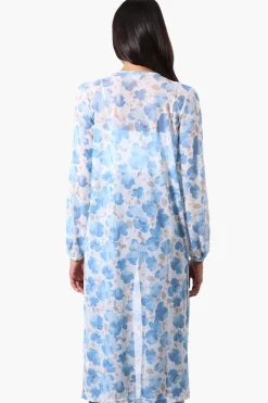 Stylexchange Floral Long Sleeve Sheer Duster Cardigan - Blue