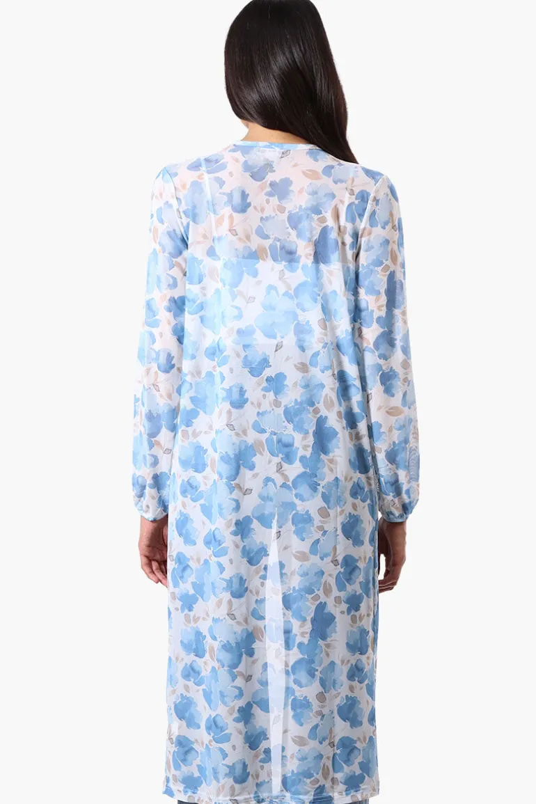 Stylexchange Floral Long Sleeve Sheer Duster Cardigan - Blue
