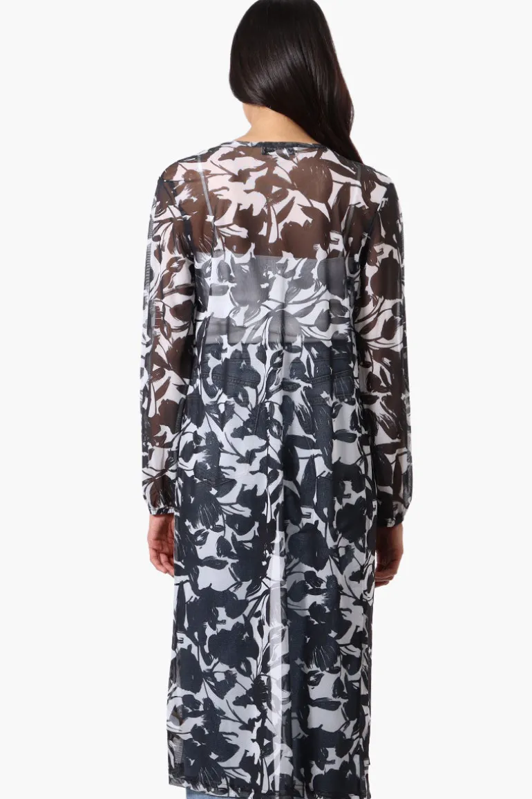 Stylexchange Floral Long Sleeve Sheer Duster Cardigan - White