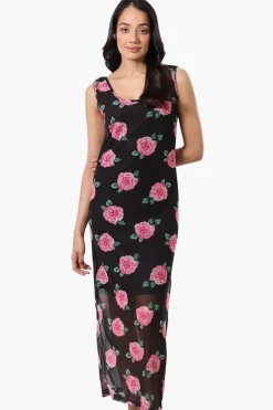 Stylexchange Floral Sheer Maxi Dress - Black