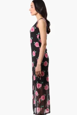 Stylexchange Floral Sheer Maxi Dress - Black