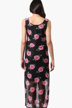 Stylexchange Floral Sheer Maxi Dress - Black