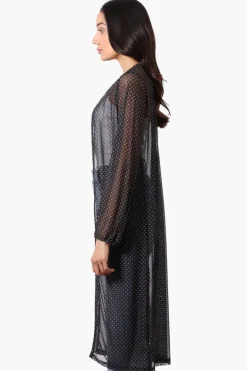 Stylexchange Polka Dot Long Sleeve Sheer Duster Cardigan - Black