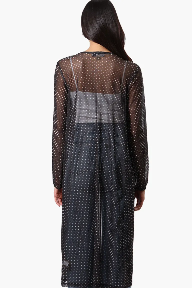 Stylexchange Polka Dot Long Sleeve Sheer Duster Cardigan - Black