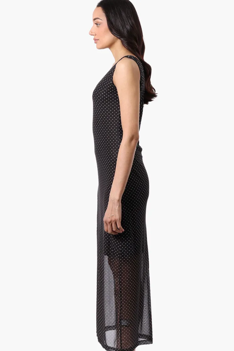 Stylexchange Polka Dot Sheer Maxi Dress - Black