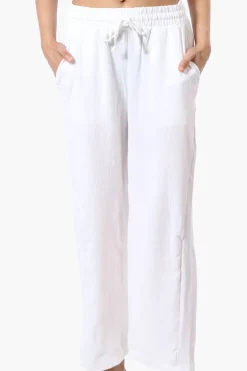Stylexchange Tie Waist Wide Leg Crinkled Pants - White