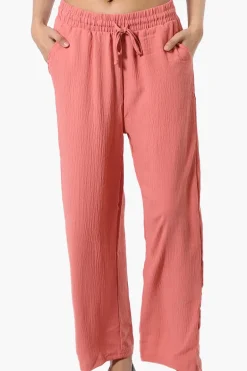 Stylexchange Tie Waist Wide Leg Crinkled Pants - Coral