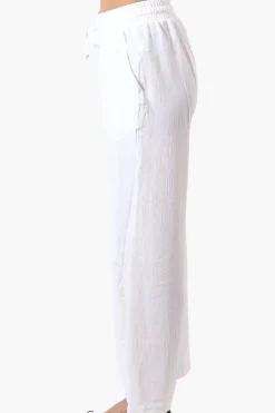 Stylexchange Tie Waist Wide Leg Crinkled Pants - White