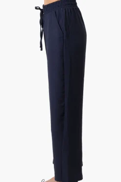 Stylexchange Tie Waist Wide Leg Crinkled Pants - Navy