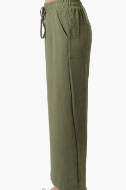 Stylexchange Tie Waist Wide Leg Crinkled Pants - Olive