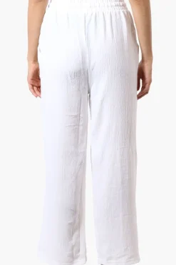 Stylexchange Tie Waist Wide Leg Crinkled Pants - White