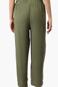 Stylexchange Tie Waist Wide Leg Crinkled Pants - Olive