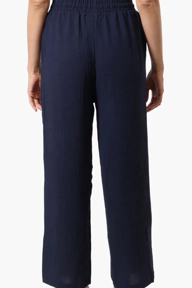 Stylexchange Tie Waist Wide Leg Crinkled Pants - Navy