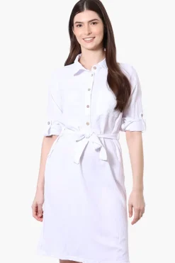 Stylexchange Vintage Belted Roll Up Sleeve Day Dress - White