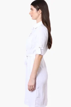 Stylexchange Vintage Belted Roll Up Sleeve Day Dress - White