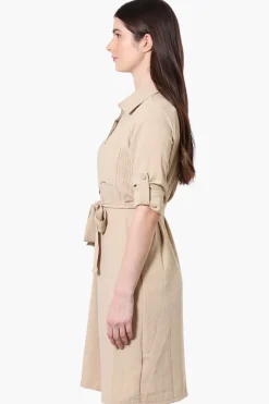 Stylexchange Vintage Belted Roll Up Sleeve Day Dress - Beige