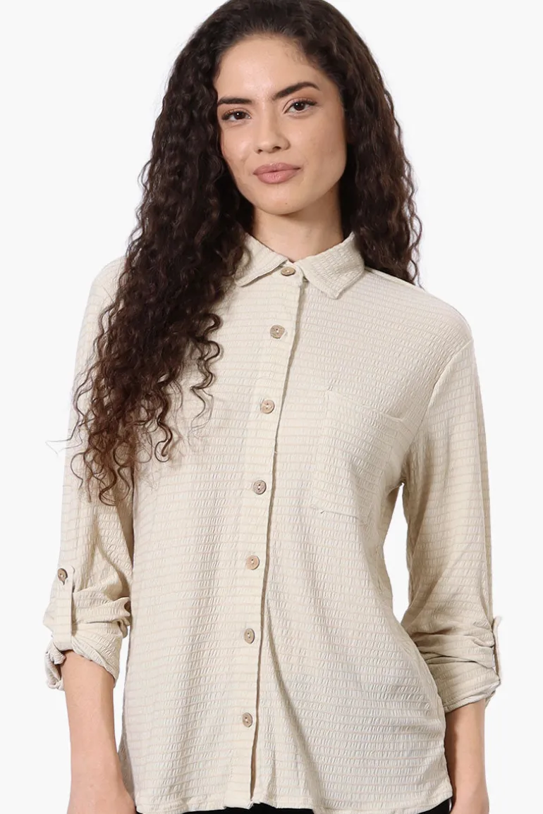 Stylexchange Vintage Button Down Roll Up Sleeve Shirt - Cream