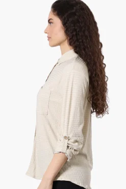 Stylexchange Vintage Button Down Roll Up Sleeve Shirt - Cream