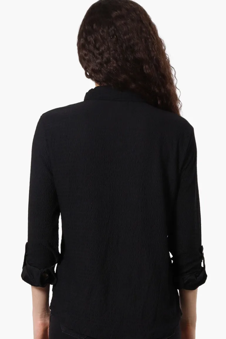 Stylexchange Vintage Button Down Roll Up Sleeve Shirt - Black