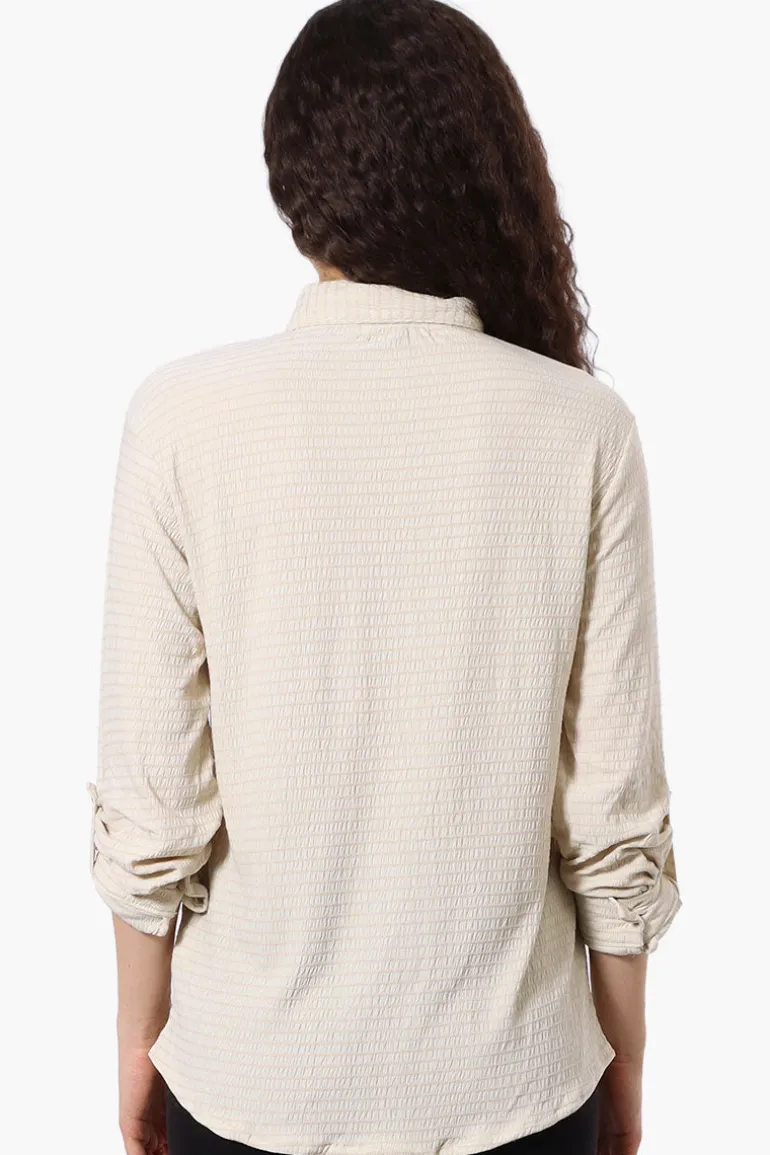 Stylexchange Vintage Button Down Roll Up Sleeve Shirt - Cream