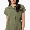 Stylexchange Vintage Cinched Waist Button Down Shirt - Olive