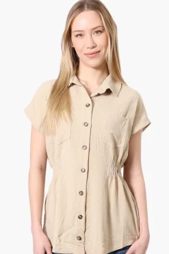 Stylexchange Vintage Cinched Waist Button Down Shirt - Cream
