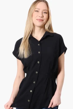 Stylexchange Vintage Cinched Waist Button Down Shirt - Black