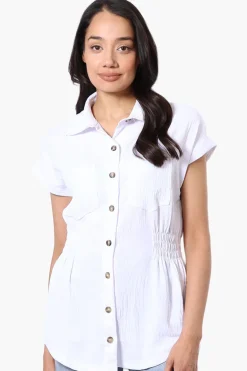 Stylexchange Vintage Cinched Waist Button Down Shirt - White