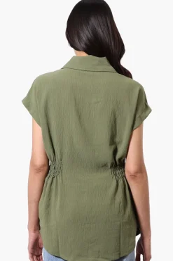 Stylexchange Vintage Cinched Waist Button Down Shirt - Olive