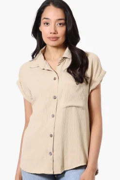 Stylexchange Vintage Short Sleeve Button Down Shirt - Cream
