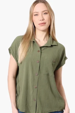 Stylexchange Vintage Short Sleeve Button Down Shirt - Olive