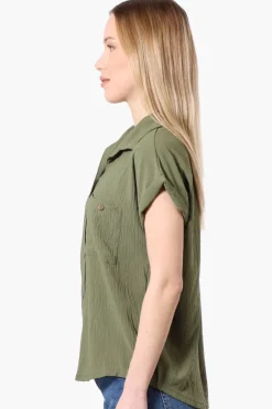Stylexchange Vintage Short Sleeve Button Down Shirt - Olive