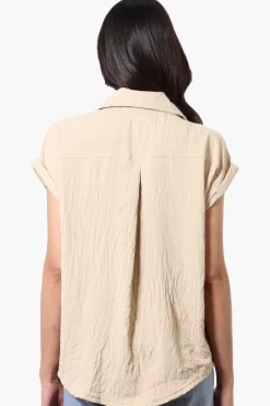 Stylexchange Vintage Short Sleeve Button Down Shirt - Cream