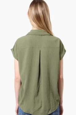 Stylexchange Vintage Short Sleeve Button Down Shirt - Olive