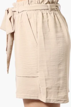 Stylexchange Vintage Solid Belted Shorts - Beige