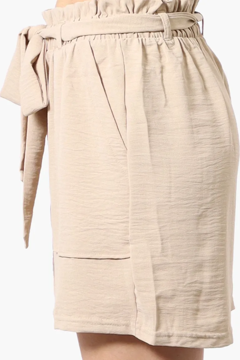 Stylexchange Vintage Solid Belted Shorts - Beige