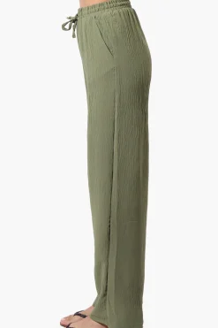 Stylexchange Vintage Solid Tie Waist Palazzo Pants - Olive